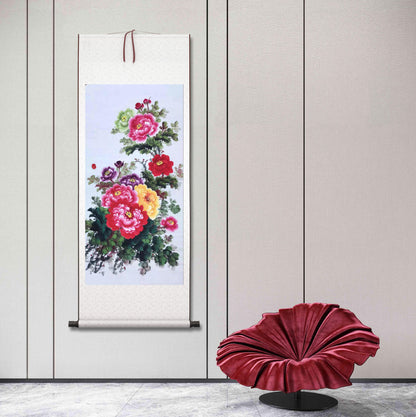 Chinese painting - colorful peony flowers.  Living room decoration