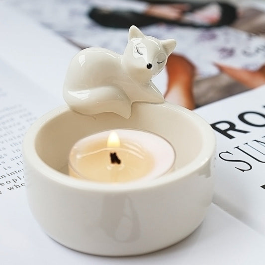 Sleeping Fox Candlestick Fox Animal Ornaments  Ceramic Living Room TV Cabinet Wine Hallway Desktop Soft Home Decoration