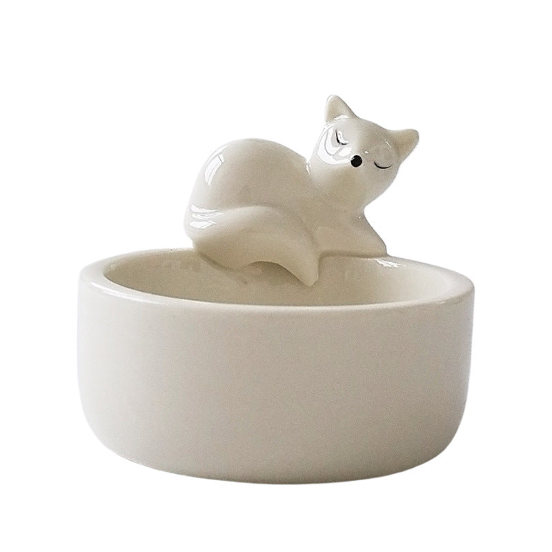 Sleeping Fox Candlestick Fox Animal Ornaments  Ceramic Living Room TV Cabinet Wine Hallway Desktop Soft Home Decoration