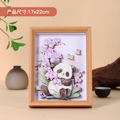 New Chinese National Treasure Panda3D Three-Dimensional diy Paper-Cut Painting Tourist Attractions Commemorative Gift Photo Frame Decoration Chinese New Year