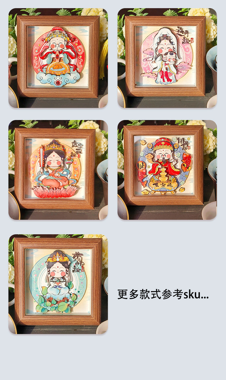 4Inch National Style Patron Saint3d Three-Dimensional DIY Puzzle Stereograph Home Photo Frame Decoration Travel Cultural and Creative Gifts Chinese New Year