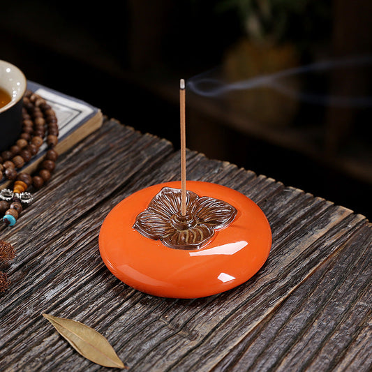 Lucky Persimmon Ceramic Incense Burner Incense Stick Chinese Household Indoor Decoration Handmade Ceramic Crafts