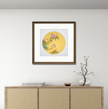 Chinese realistic painting-detailed painting.  Flowers and birds.   Painted on hard paper jam