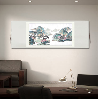 Chinese painting-landscape. Green and blue mountain