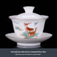 Dehua White Jade White Porcelain Three Pieces Gaiwan Single Gold Painting Tea Brewing Bowl Meeting High-End Tea Set Modern Ceramic Household