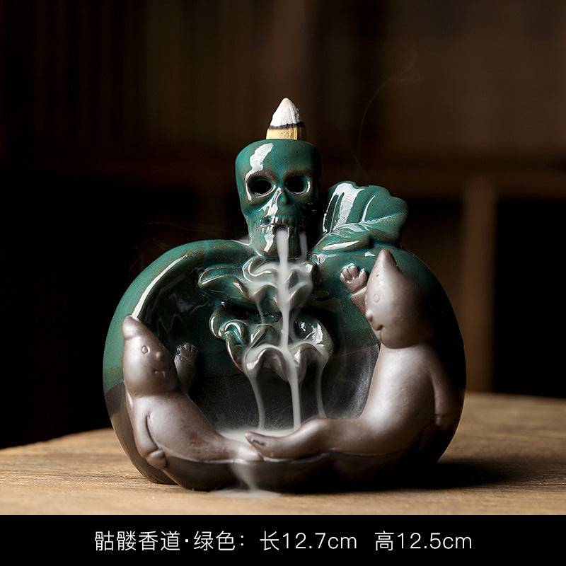 Easter Ghost Festival Skull Blue Backflow Incense Burner Home Halloween Incense Burner Ceramic Ornaments