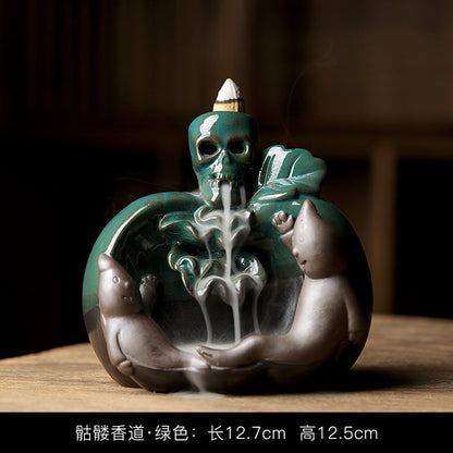 Easter Ghost Festival Skull Blue Backflow Incense Burner Home Halloween Incense Burner Ceramic Ornaments