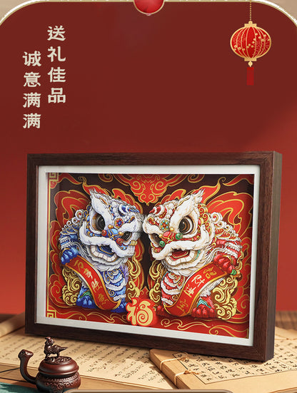 National Fashion Ancient Style Xingshi Photo Frame3d Three-Dimensional Painting with Photo Frame Festival Festive Ornaments Chinese Spring Festival Gifts Chinese New Year