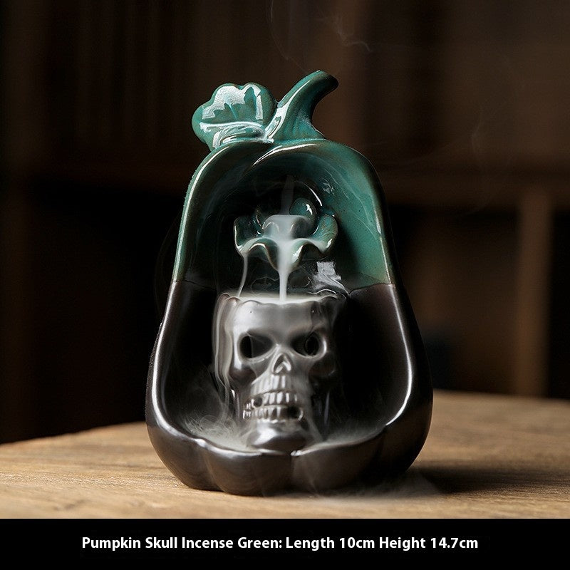 Blue Glaze Pumpkin Skull Backflow Incense Burner Home Indoor Easter Agarwood and Incense Burner Sandalwood and Incense Burner