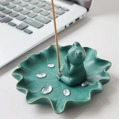 New Lotus Lotus Leaf Frog Incense Holder Ceramic Wire Censer Household Indoor Cable Incense Burner Water Drop Disc Stove