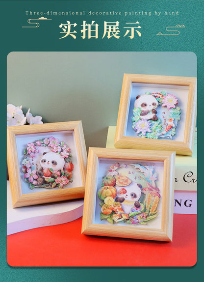 Cute Funny Panda Hollow Decorative 3D Painting Table DIY Home Decorative Small Ornaments3D Three-Dimensional Paper Sculpture Painting Chinese New Year