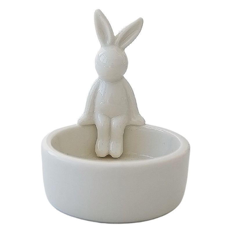 INS Ceramic Cartoon Bunny Candlestick Nordic Home Aromatherapy Candle Utensils Household Cross-Border Ceramic Crafts