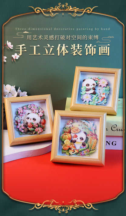 Cute Funny Panda Hollow Decorative 3D Painting Table DIY Home Decorative Small Ornaments3D Three-Dimensional Paper Sculpture Painting Chinese New Year