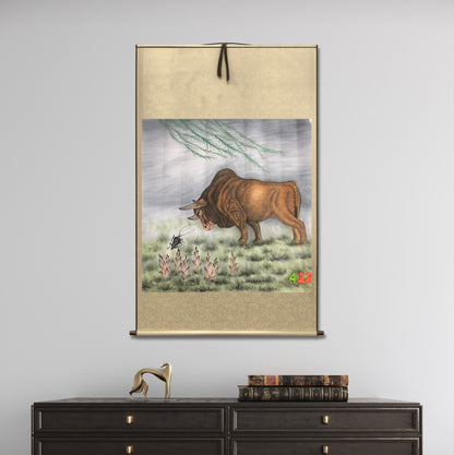 Chinese painting-cattle. ox, modesty and diligence, wealth and power.square painting, wall decoration