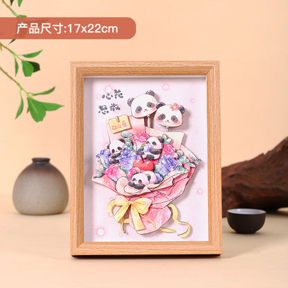 New Chinese National Treasure Panda3D Three-Dimensional diy Paper-Cut Painting Tourist Attractions Commemorative Gift Photo Frame Decoration Chinese New Year