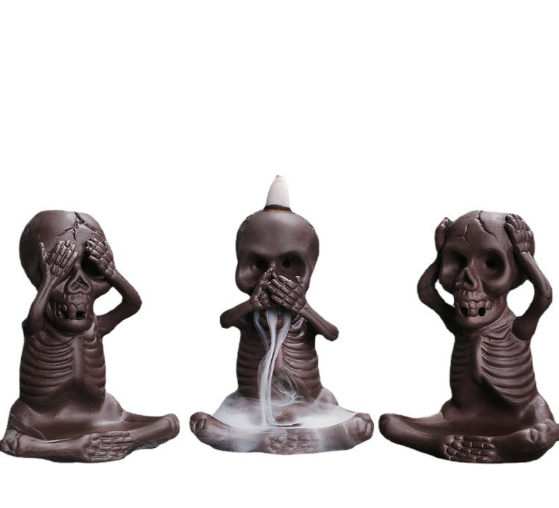 Wholesale Original Yixing Clay Backflow Incense Burner Halloween Gift American Skull Kid Backflow Incense Burner