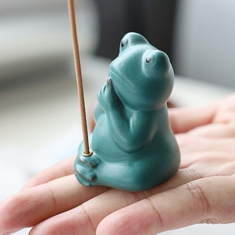 New Lotus Lotus Leaf Frog Incense Holder Ceramic Wire Censer Household Indoor Cable Incense Burner Water Drop Disc Stove