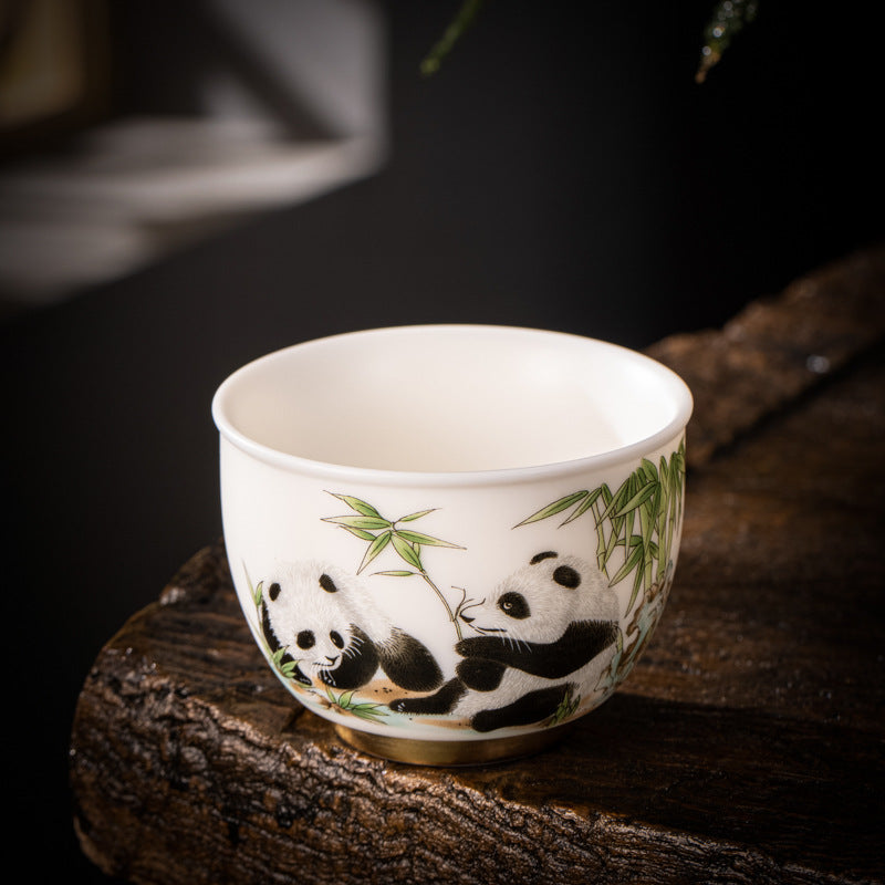 Panda Plain Roast White Jade Master Cup Single Cup High-End Gold Painting Tea Tasting Cup Chinese Ceramic Kung Fu White Porcelain Tea