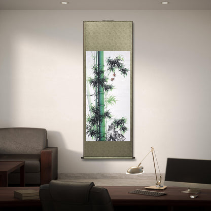 Chinese painting-bamboo and birds.  Study decoration, lobby decoration