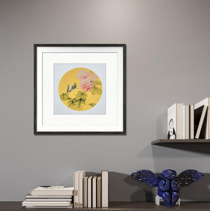 Chinese realistic painting-detailed painting.  Flowers and birds.   Painted on hard paper jam