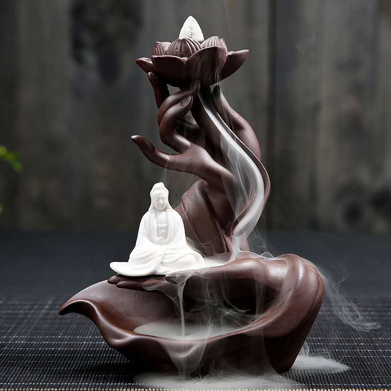 Ceramic Flowback Incense Burner Zen Buddha Hand Creative Home Agarwood Incense Burner Incense Holder Backflow Incense Purple Clay Ornaments Wholesale