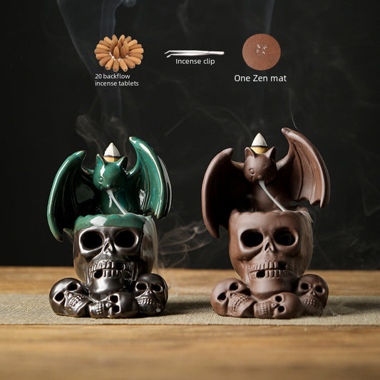 Blue Incense Burner Creative Skull Easter Halloween Backflow Incense Burner Sandalwood and Incense Burner Aromatherapy Decoration