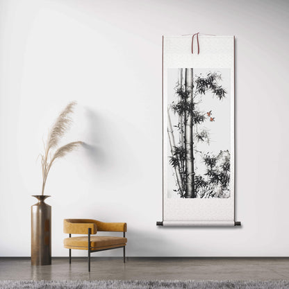 Chinese painting-ink bamboo. Bamboo and birds. Study decoration.