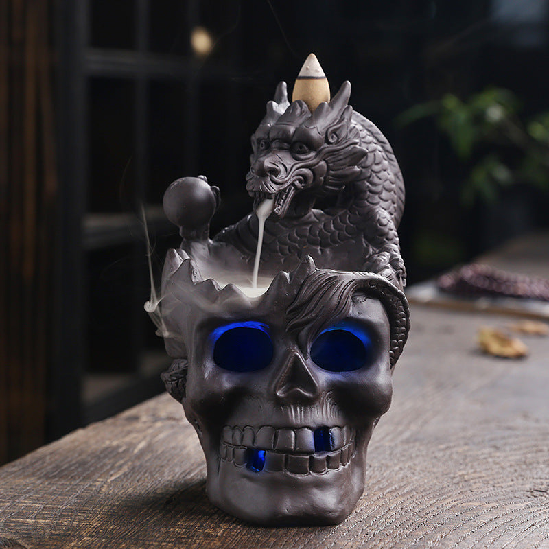 Purple Sand New Backflow Incense Burner Skull Head Halloween European Home Gift Decoration Backflow Incense Burner