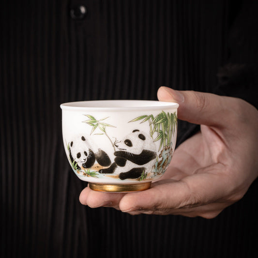 Panda Plain Roast White Jade Master Cup Single Cup High-End Gold Painting Tea Tasting Cup Chinese Ceramic Kung Fu White Porcelain Tea