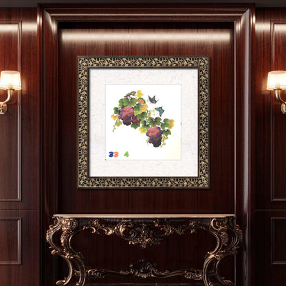 Chinese realistic painting-detailed drawing.   Painted on hard paper jam  Grapes.   Best wishes for pregnancy