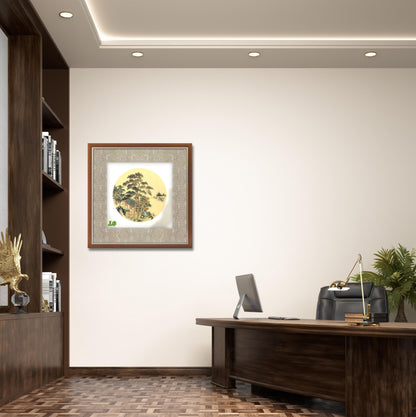 Chinese realistic painting-detailed painting.  Mountains and rivers.   Painted on hard paper jam