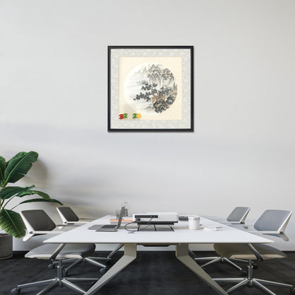 Chinese realistic painting-detailed painting.  Trees on the cliffs .   Painted on hard paper jam