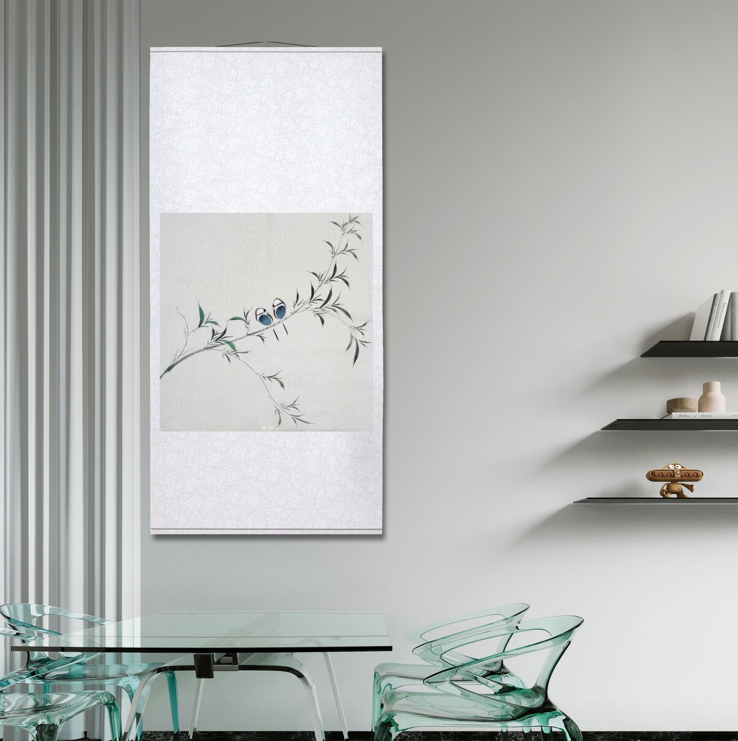 Chinese painting-Plant. Leaves and birds. Study decoration.