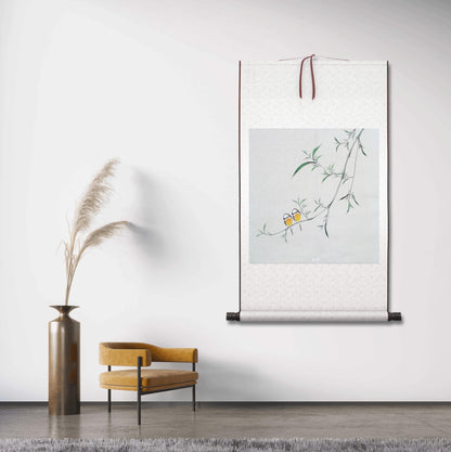 Chinese painting-Plant. Leaves and birds. Study decoration.