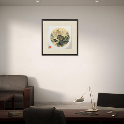 Chinese realistic painting-detailed painting.  Mountains and rivers.   Painted on hard paper jam