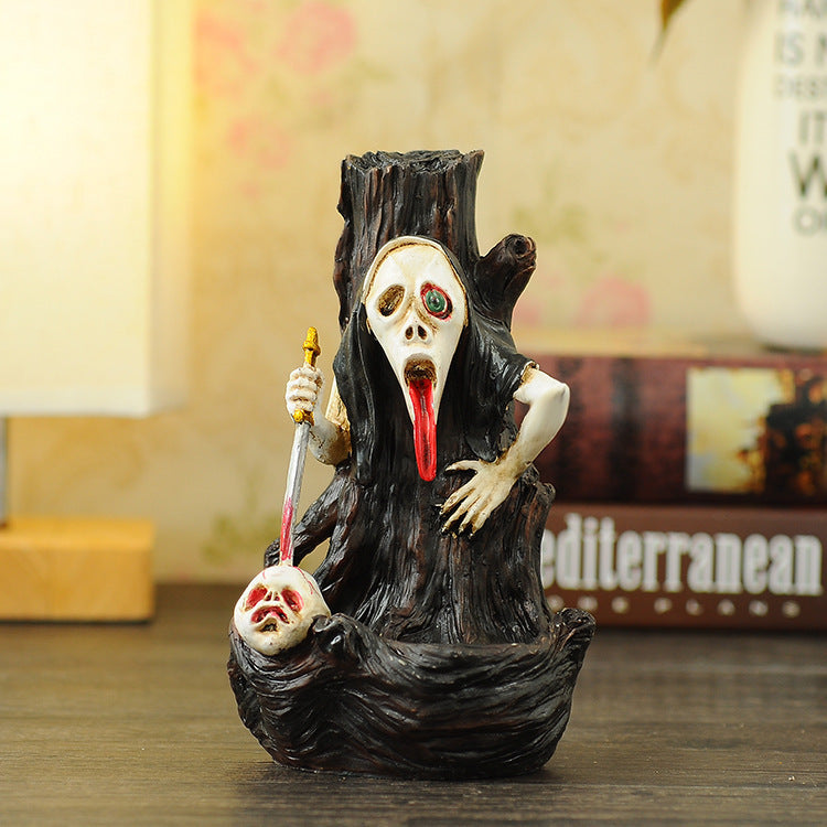 Halloween Popular Resin Crafts Home Decoration Backflow Incense Burner Horror Witch Ghost Head