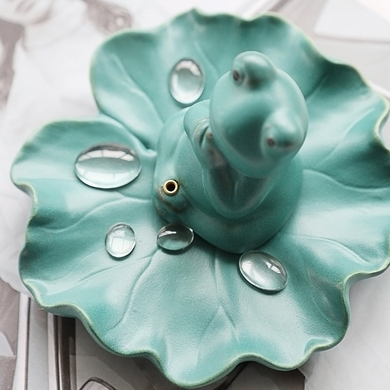 New Lotus Lotus Leaf Frog Incense Holder Ceramic Wire Censer Household Indoor Cable Incense Burner Water Drop Disc Stove