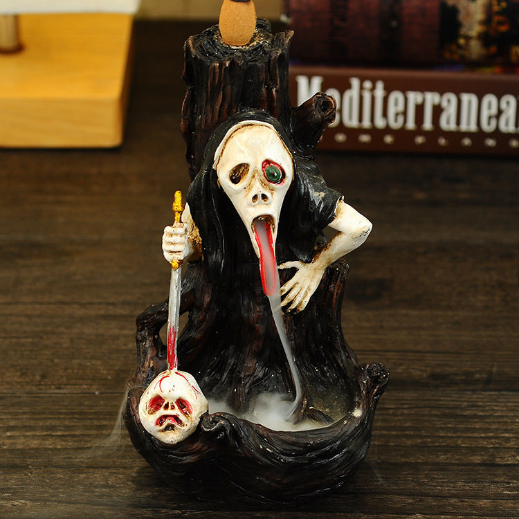 Halloween Popular Resin Crafts Home Decoration Backflow Incense Burner Horror Witch Ghost Head