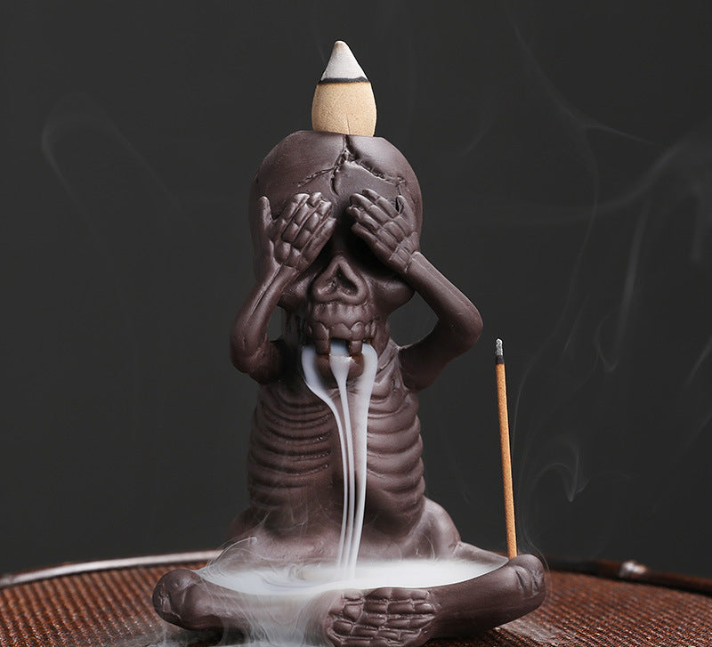 Wholesale Original Yixing Clay Backflow Incense Burner Halloween Gift American Skull Kid Backflow Incense Burner