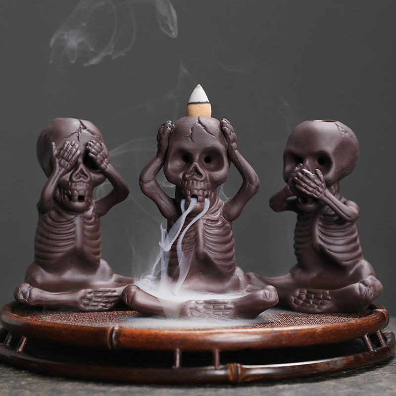 Wholesale Original Yixing Clay Backflow Incense Burner Halloween Gift American Skull Kid Backflow Incense Burner