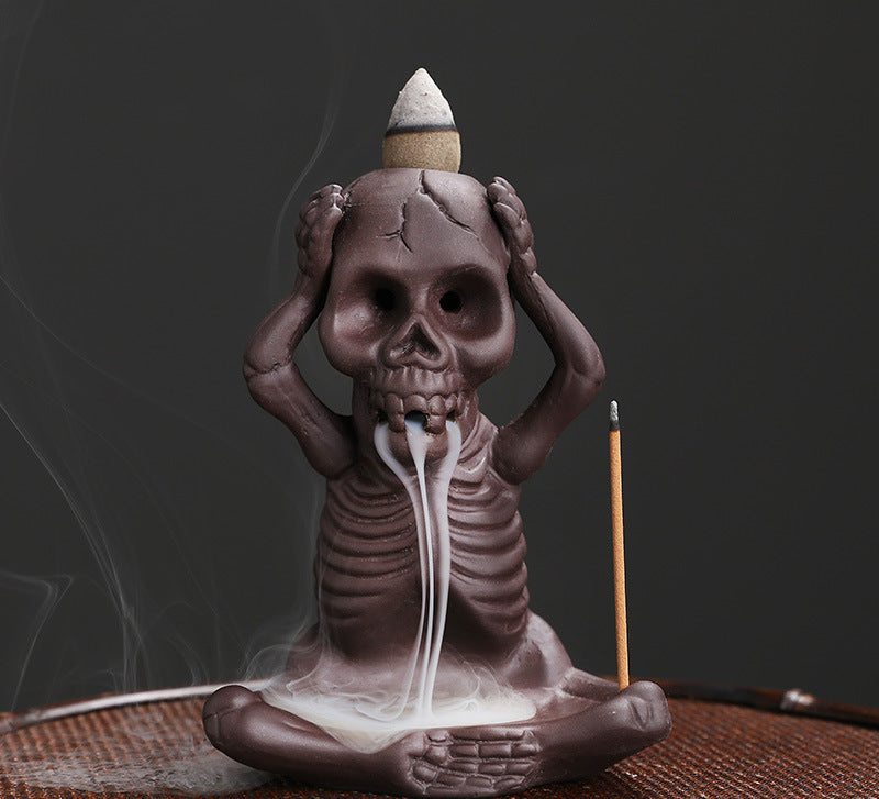 Wholesale Original Yixing Clay Backflow Incense Burner Halloween Gift American Skull Kid Backflow Incense Burner