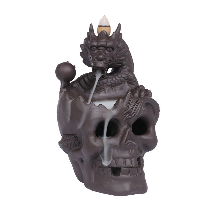 Purple Sand New Backflow Incense Burner Skull Head Halloween European Home Gift Decoration Backflow Incense Burner