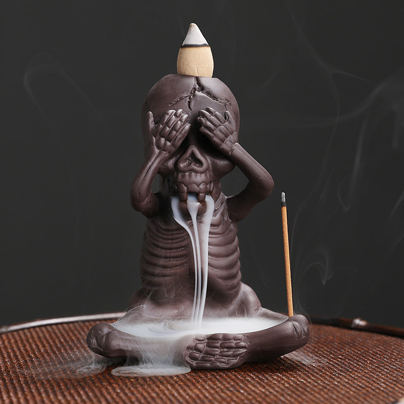 Wholesale Original Yixing Clay Backflow Incense Burner Halloween Gift American Skull Kid Backflow Incense Burner