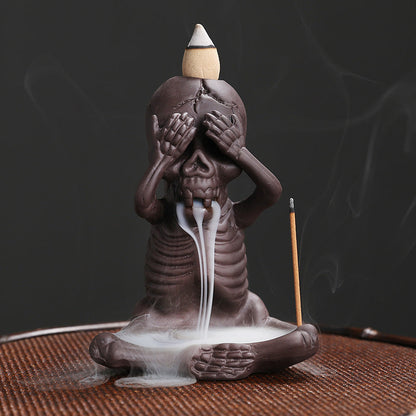 Wholesale Original Yixing Clay Backflow Incense Burner Halloween Gift American Skull Kid Backflow Incense Burner