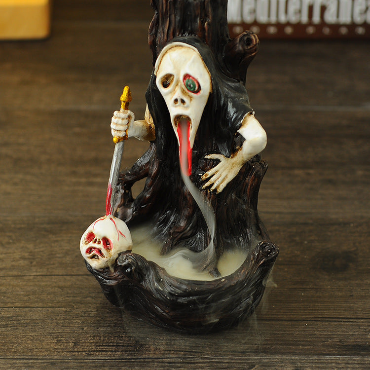 Halloween Popular Resin Crafts Home Decoration Backflow Incense Burner Horror Witch Ghost Head