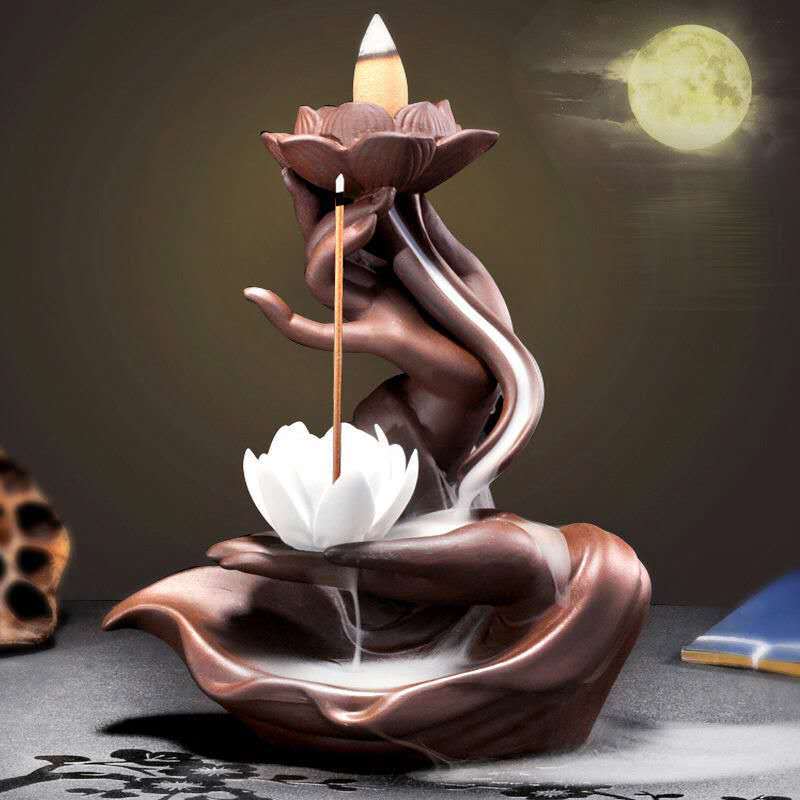 Ceramic Flowback Incense Burner Zen Buddha Hand Creative Home Agarwood Incense Burner Incense Holder Backflow Incense Purple Clay Ornaments Wholesale