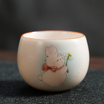 Pink Ru Ware Hand Painted Ceramic Tea Ware Cute Cartoon Master Cup Tea-Soaked Crack Kombucha Cup Guest Cup Female Personal Cup