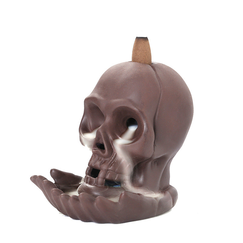 Purple Sand New Backflow Incense Burner Skull Head Halloween European Home Gift Decoration Backflow Incense Burner