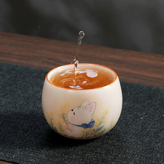 Pink Ru Ware Hand Painted Ceramic Tea Ware Cute Cartoon Master Cup Tea-Soaked Crack Kombucha Cup Guest Cup Female Personal Cup