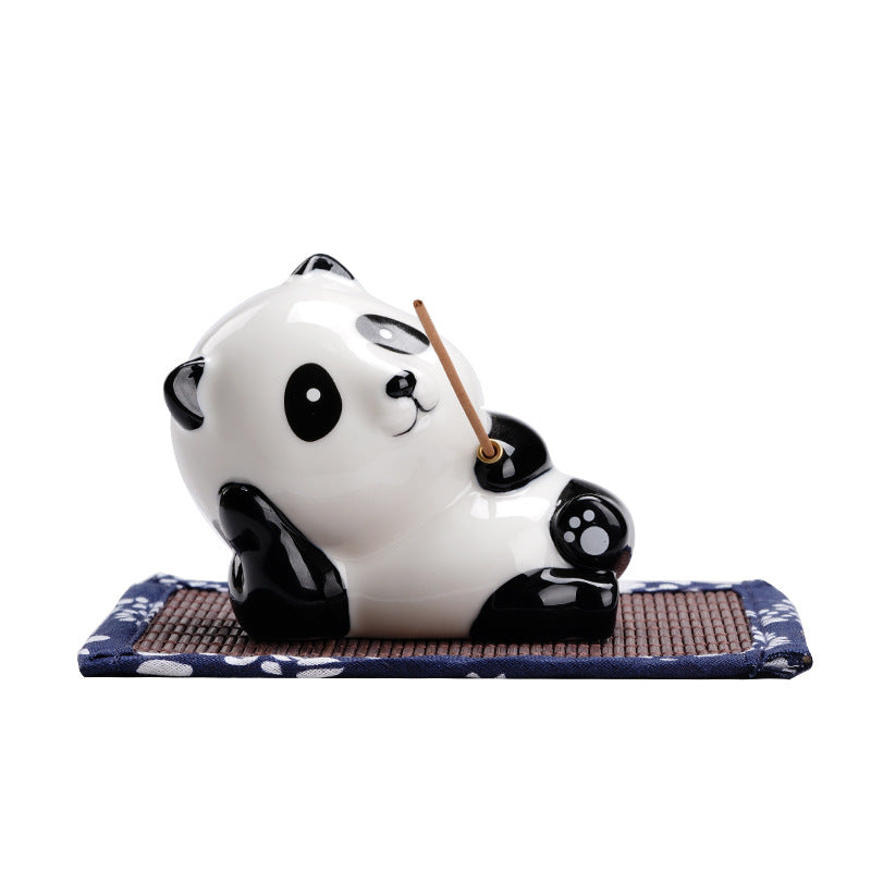 Cute Little Panda Hand-Painted Ceramic Ornaments Tea Ornaments Household Indoor Sandalwood Incense Stick Holder Incense Ceremony Incense Holder Incense Holder